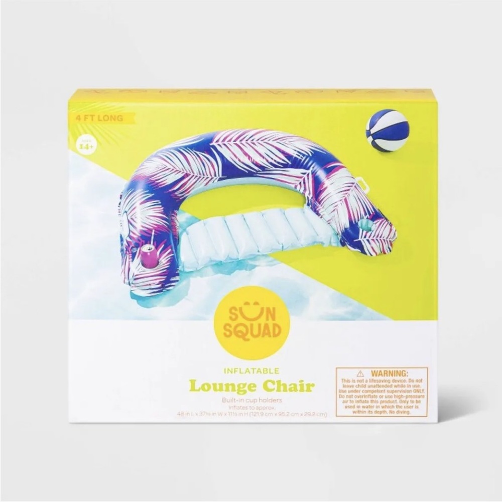 Sun Squad Tropical Chill Inflatable Lounge Chair Built-in Cup Holder Pool Float